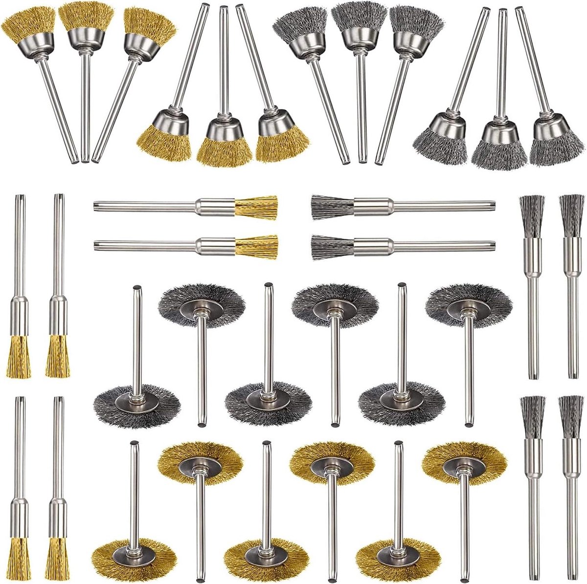 Borstel Set voor Metaal Polijsten - 36 Metalen Borstels - RVS - Boormachine & Slijpmachine Geschikt - Roterende Gereedschappen - Metaalbewerking