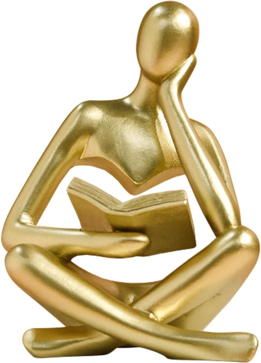 - Gouden Vrouwen Denker Sculptuur | Abstracte Kunst Decoratie voor Woonkamer en Kantoor | Moderne Esthetische Beeldjes voor Thuis | Groot Formaat | Beeldjes voor Plank, Tafel en Bureau
