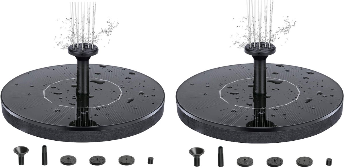 2 Pack Fontein met zonnecellen 16 cm - Zonnecelfontein/Waterfontein