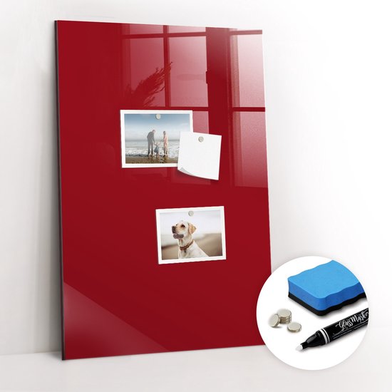 Tulup Whitebord - Kleur Rood Magneetbord - 40 cm x 60 cm - Memobord Keuken - Scandinavisch Design Bord - Memo Bord - Planning Muur - Gratis 5 Sterke Magneten + Whiteboard Marker & Wisser - Memobord Magnetisch - Foto Magneetbord