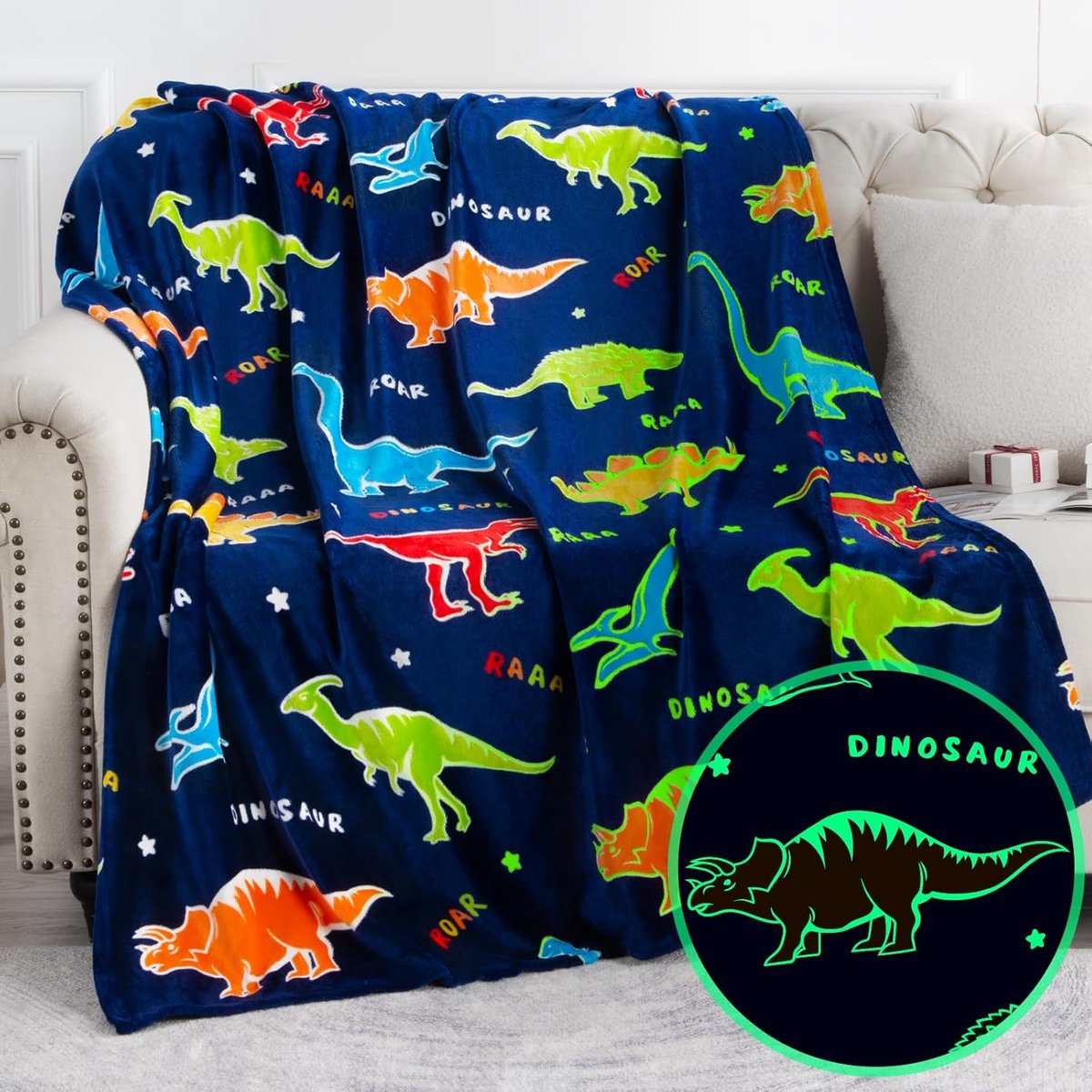 BOTC Fleece deken voor Kinder - 150x180cm - FLichtgevende deken - Glow in the Dark - Super Zacht, Warm en Donzig - Cadeau Donkerblauw