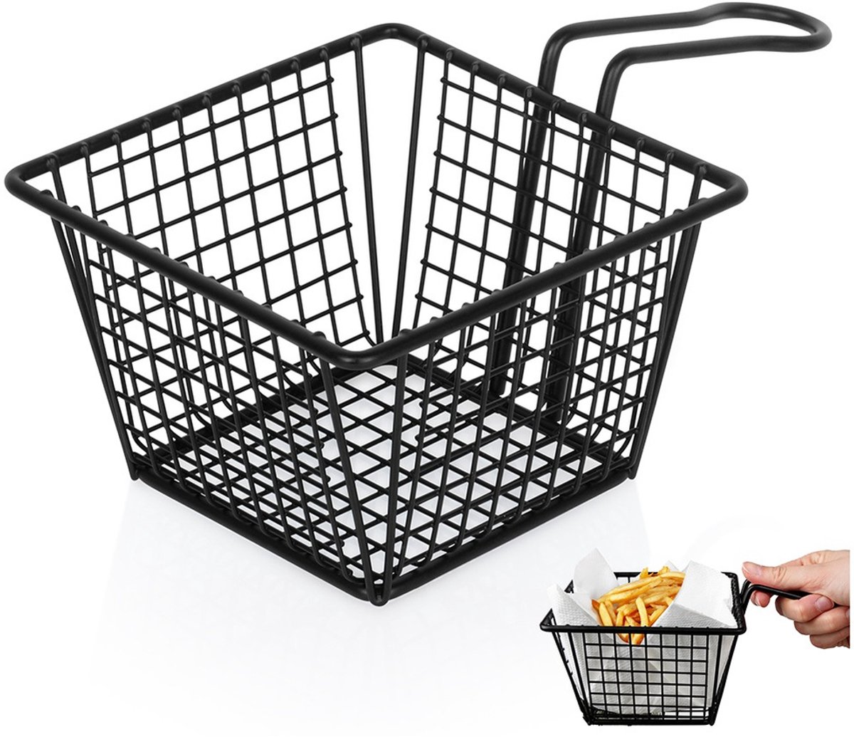 Frietmand Zwart 22x13x8 cm - Serveermand - Frietmandje - voor Frietjes Patat Snack