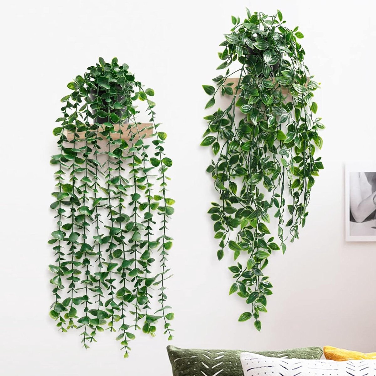 Allecto Premium - Kunstmatige Hangende Planten - Set van 2 - 50 cm - Klimop Eucalyptus Bladeren - Mandala Groen - Potplanten voor Binnen en Buiten - Decoratie voor Thuis.