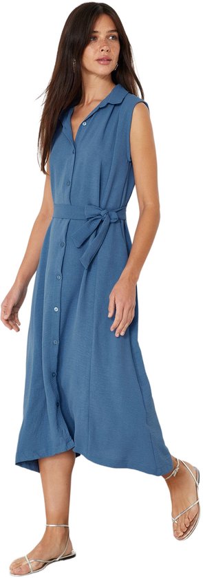 Trendyol Dusty Rose Belted Plain Midi Dusty Rose Belted Sleeveless Shirt Woven Dress Twoss24El00984