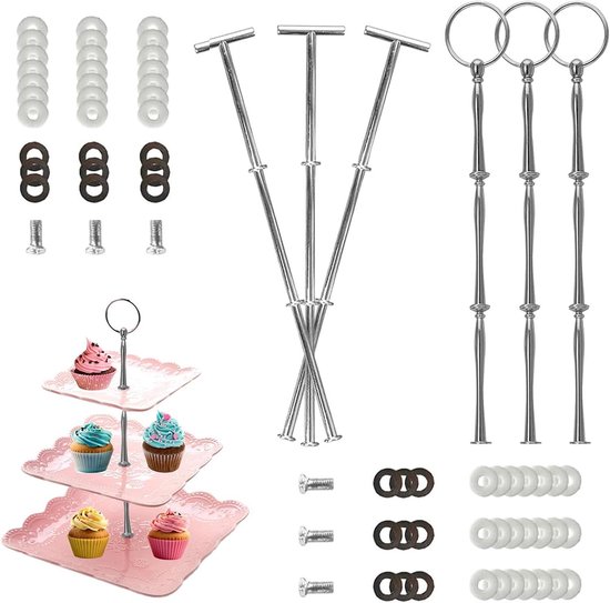 6 Set Etageren Stangen Set: Etagère 3 Etagen Metalen Stangen