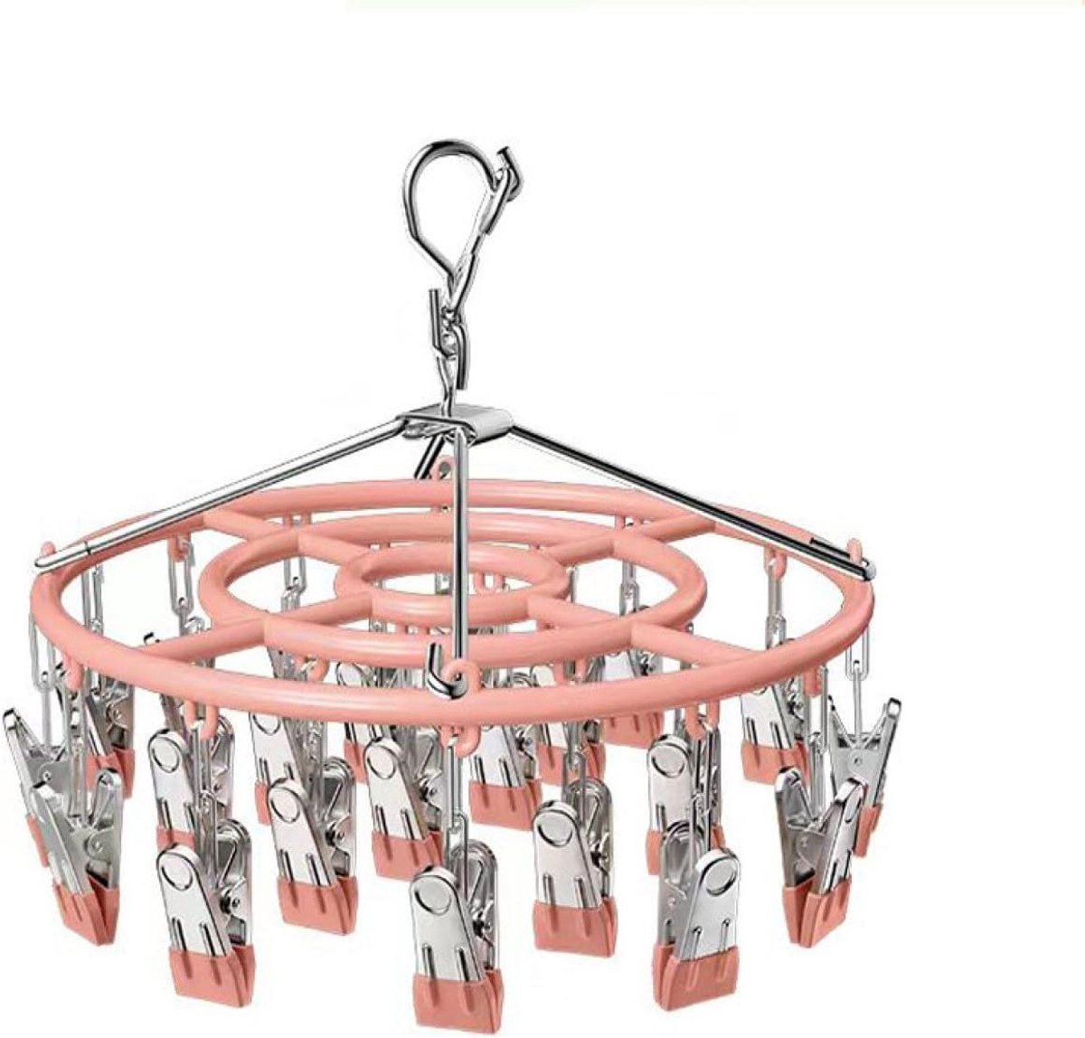 Allecto Premium - Ronde sokkendroger voor wasrek en ondergoedhanger met 24 wasknijpers. Winddicht droogrek van roestvrijstaal voor het drogen van handdoeken.