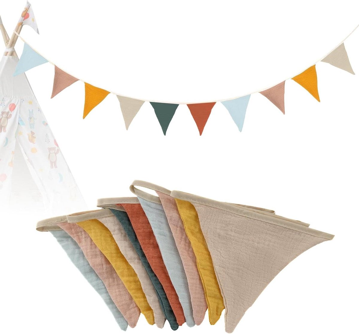 Image of 2.6m Kinderkamer Slinger van Muslin Ketting voor Meisjes Jongens Kinderen - Decoratie voor Kinderkamer - Huisbed - Feest - Verjaardag - Trouwerij (Gemengde Kleuren)