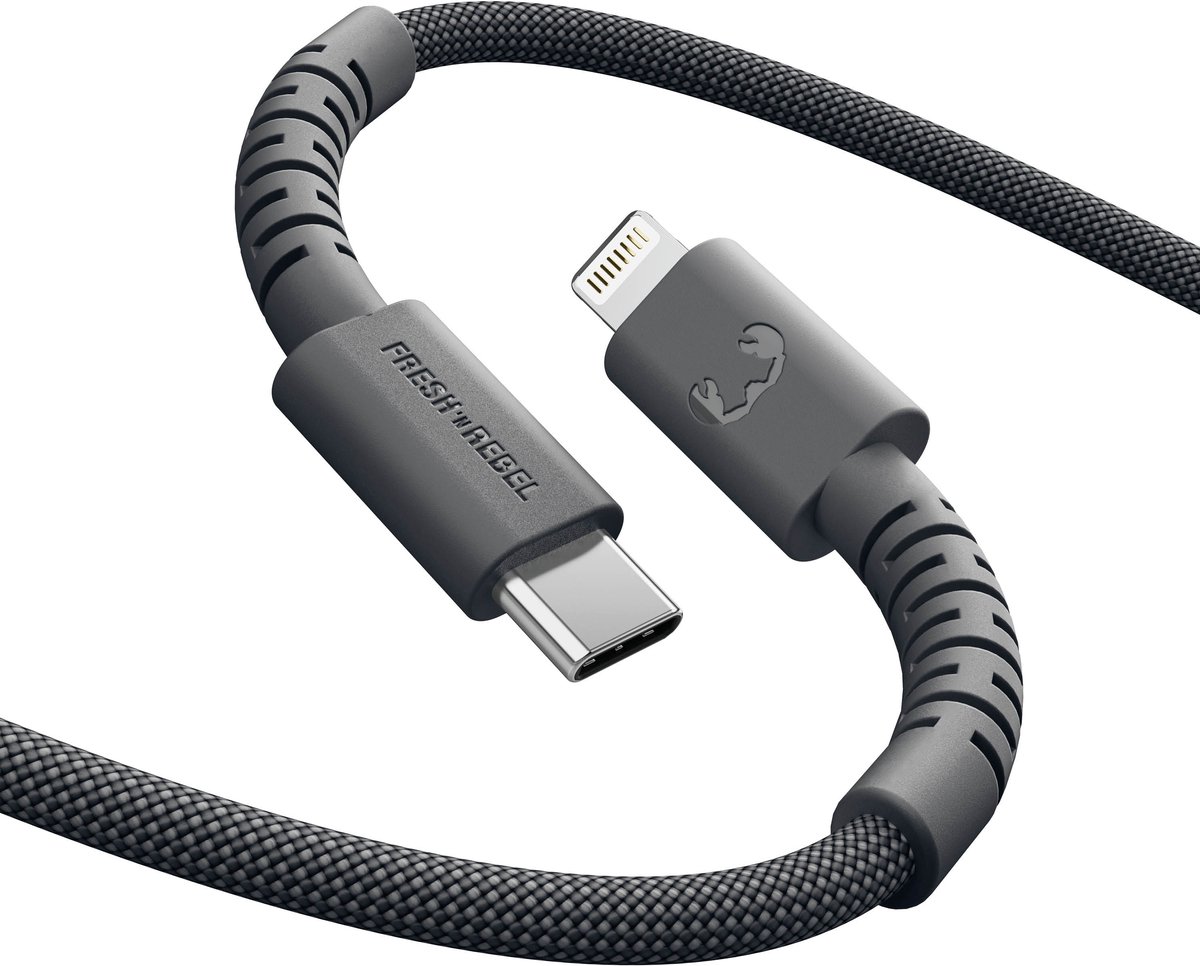 Fresh 'n Rebel Flexwave Silicone Braided Usb-c Naar Lightning Usb-kabel 2 M Storm Grey
