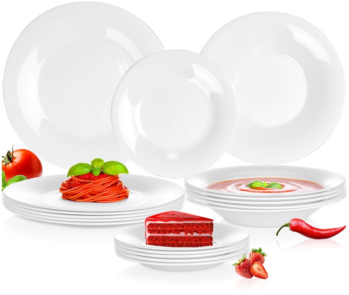 Serviesset Glas Wit 18 delig - Servies Set - Bordenset - Borden