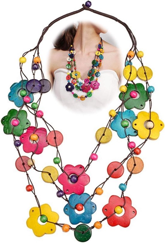 Allecto Premium - Collier bohème long avec pendentif en noix de coco et perles colorées - Bijoux de plage tendance pour femmes et filles : UIIlert
