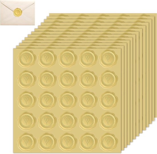 25 Stks Hart Wax Seal Stickers Goud Zelfklevende Retro Wax Seal
