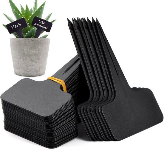Plantenlabels-plantenlabels voor buiten-sleufetiketten watervast-100 vellen-T-vormige labels voor buitenplanten - Geschikt voor potplanten, kruiden, bloemen, groenten, waterdichte en milieuvriendelijke plantenlabels (zwart)