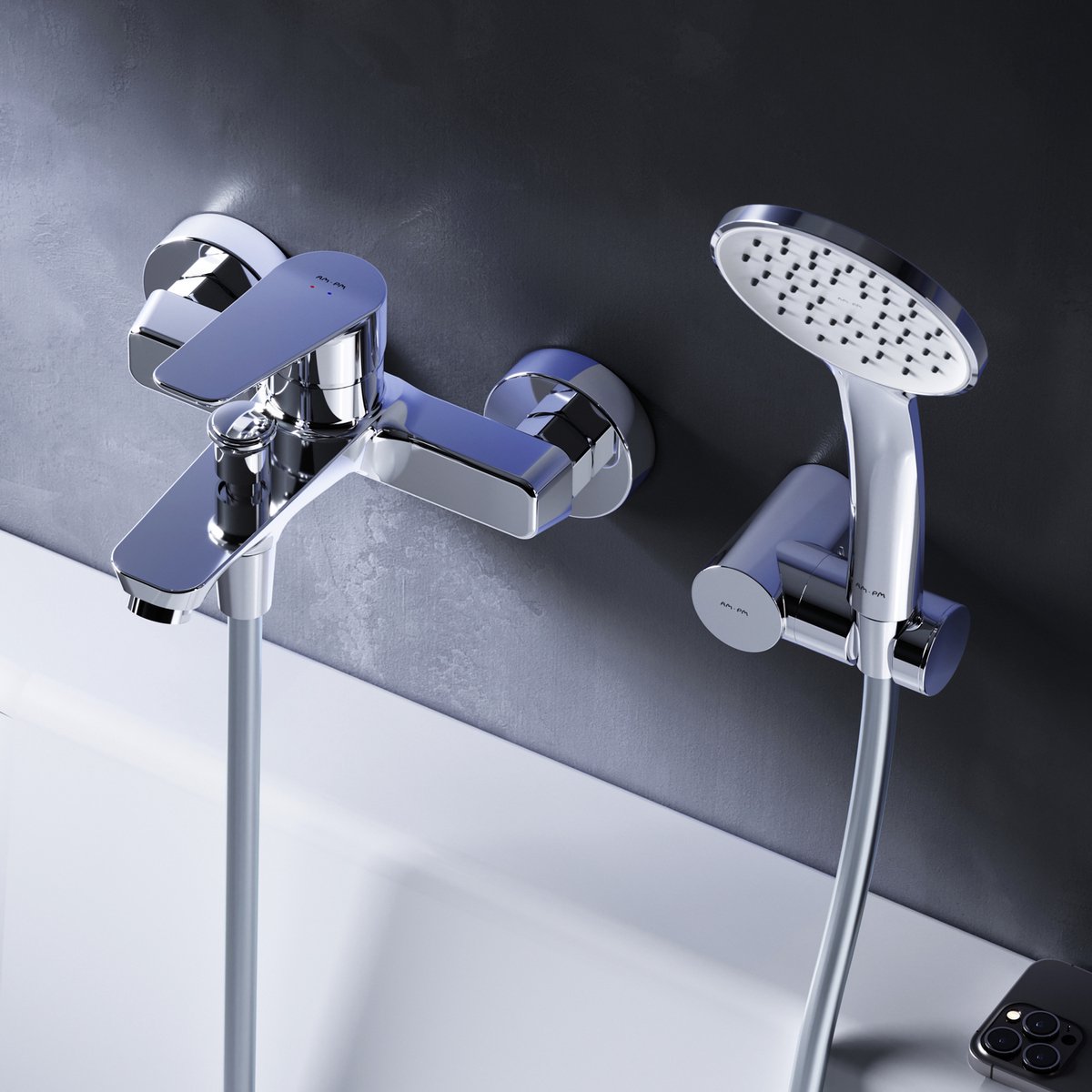 AM.PM Hit - Badkraan met Handdouche en Houder - Mengkraan - 150 mm Hartafstand - Waterbesparend - Chroom