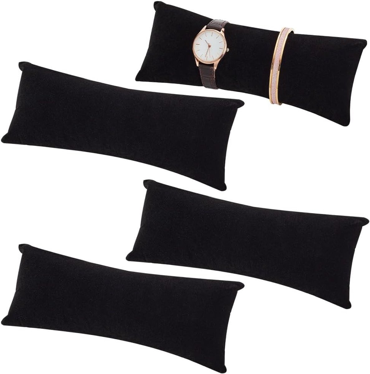 4 Pack Lange Velvet Watch Display Kussen - Zwarte Armband Kussens - Sieraden Display Kussen voor Mannen - Vaderdag - Kleine Bedrijf Verkoop - Thuis Armband Horloge Display Opslag
