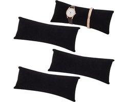 4 Pack Lange Velvet Watch Display Kussen - Zwarte Armband Kussens - Sieraden Display Kussen voor Mannen - Vaderdag - Kleine Bedrijf Verkoop - Thuis Armband Horloge Display Opslag