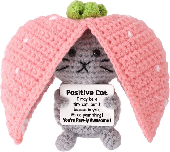 TOYMIS Positive Cat, Positive Strawberry Cat Emotional Support Animal Hook with Encouraging Message for Encouraging Gift Home Office Decoration Graduation Gift