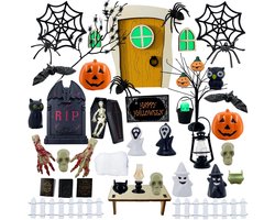 43 Pieces Halloween Dollhouse Decoration - Miniature Dollhouse Accessories - Spider Bats Skeleton Elgate Headstone voor Halloween Party Decoratie