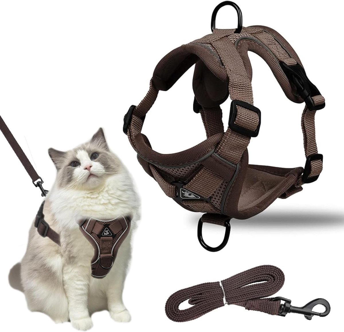 Harnas voor Katten met Leash – Anti Escape – Verstelbaar Kat Harnas met Reflecterende Strepen en Ademend Mesh Stof voor Kittens en Puppies (L)