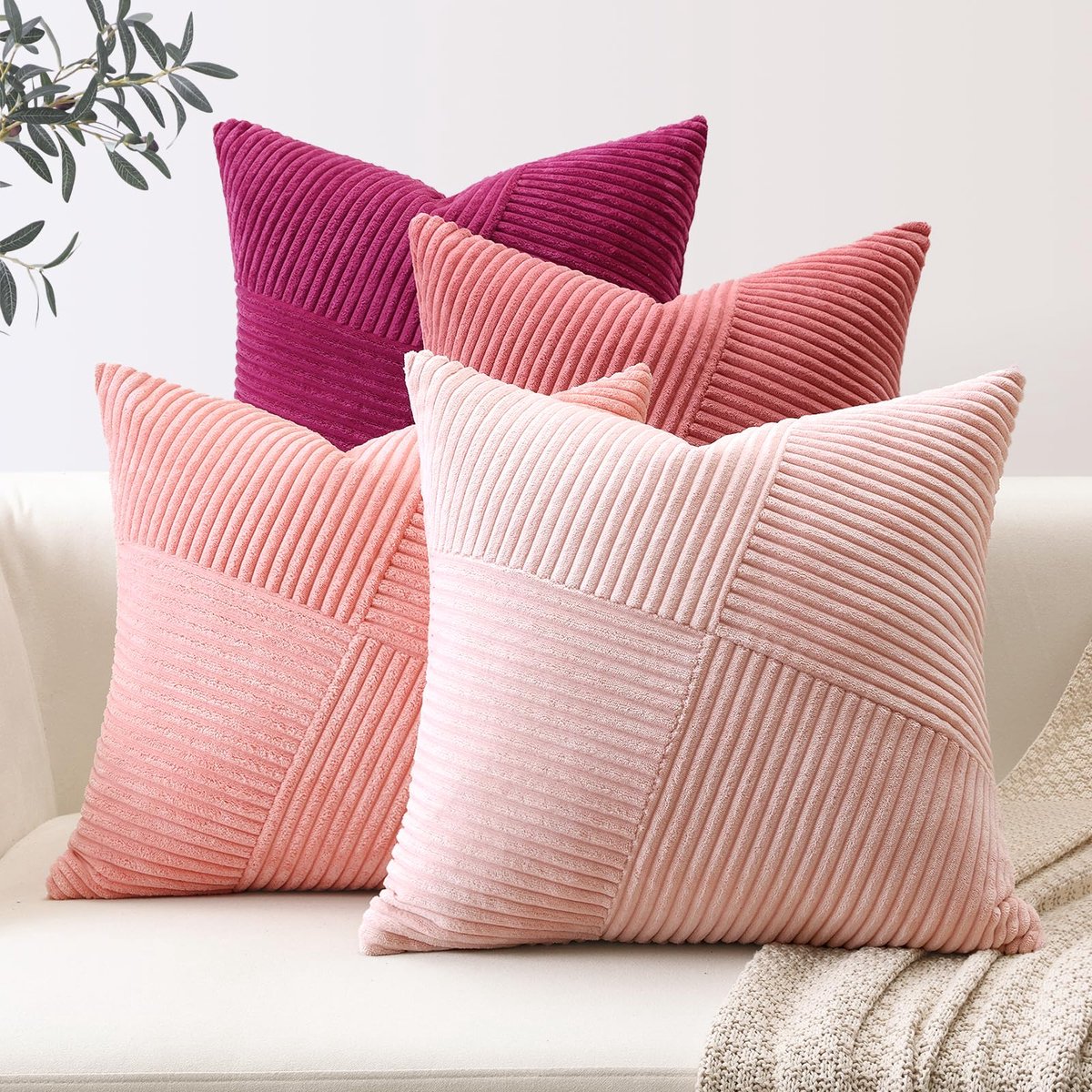 Unyqoos Zachte Corduroy Kussenslopen Set van 4 voor Stijlvolle Woondecoratie in Diverse Kleuren roze