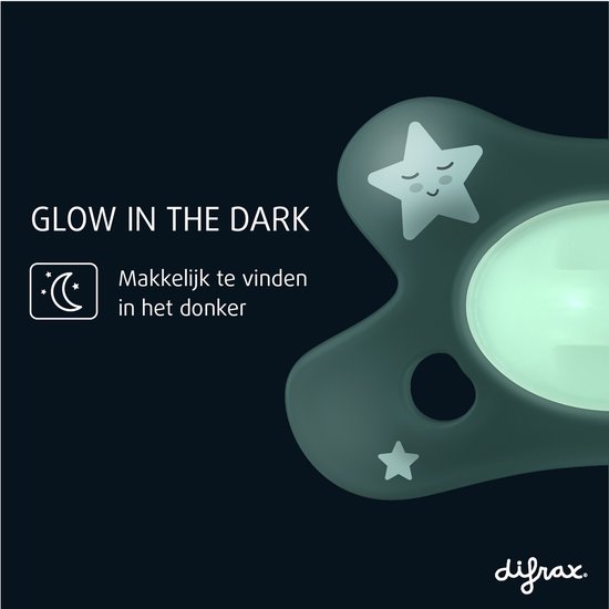 Difrax - Dental Fopspeen - 0 tot 6 Maanden - Glow in the Dark Orthodontische Speen - 2 st. van Difrax — afbeelding 4