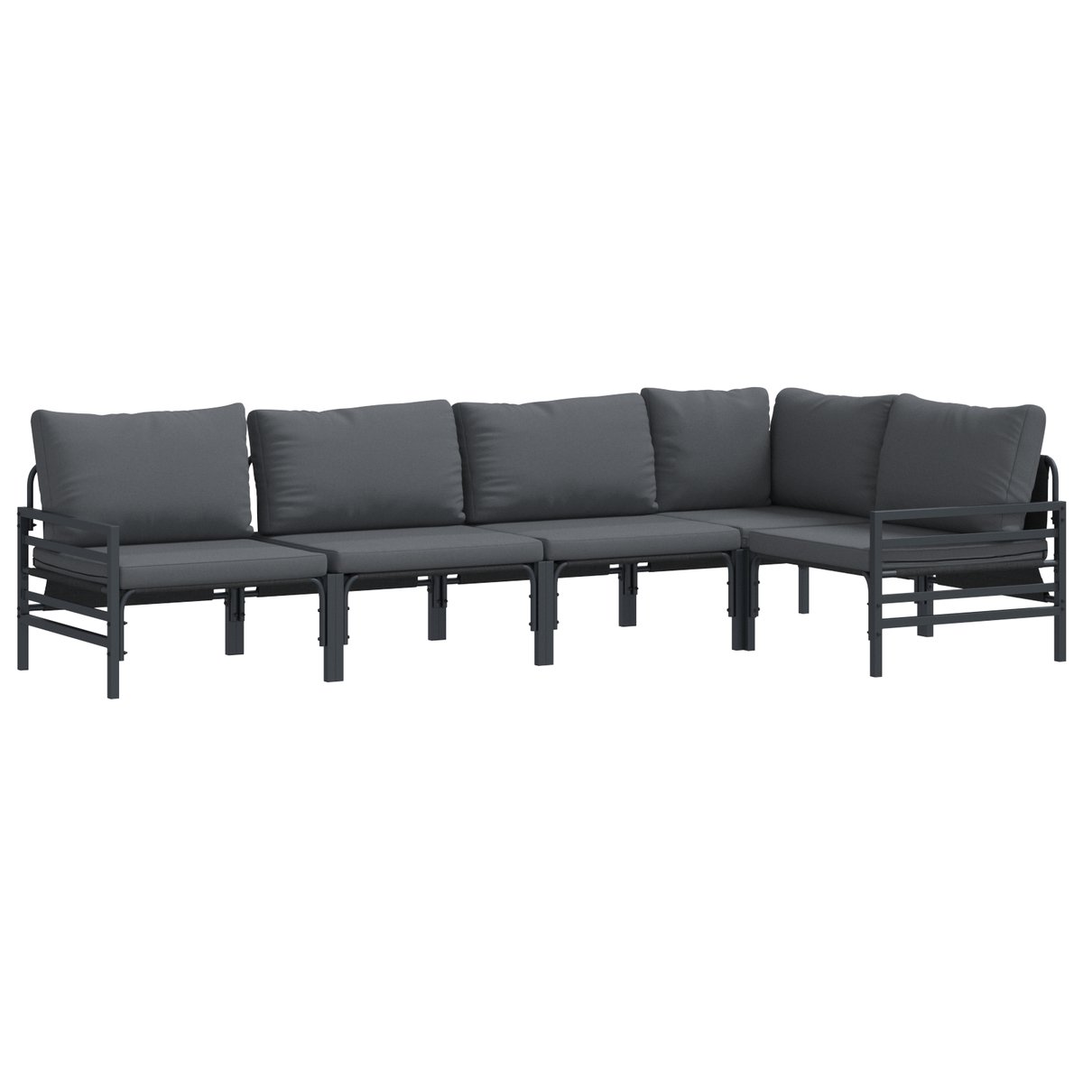 vidaXL - Tuinbank - Set - met - kussen - 5 - pcs - Zwart - Staal