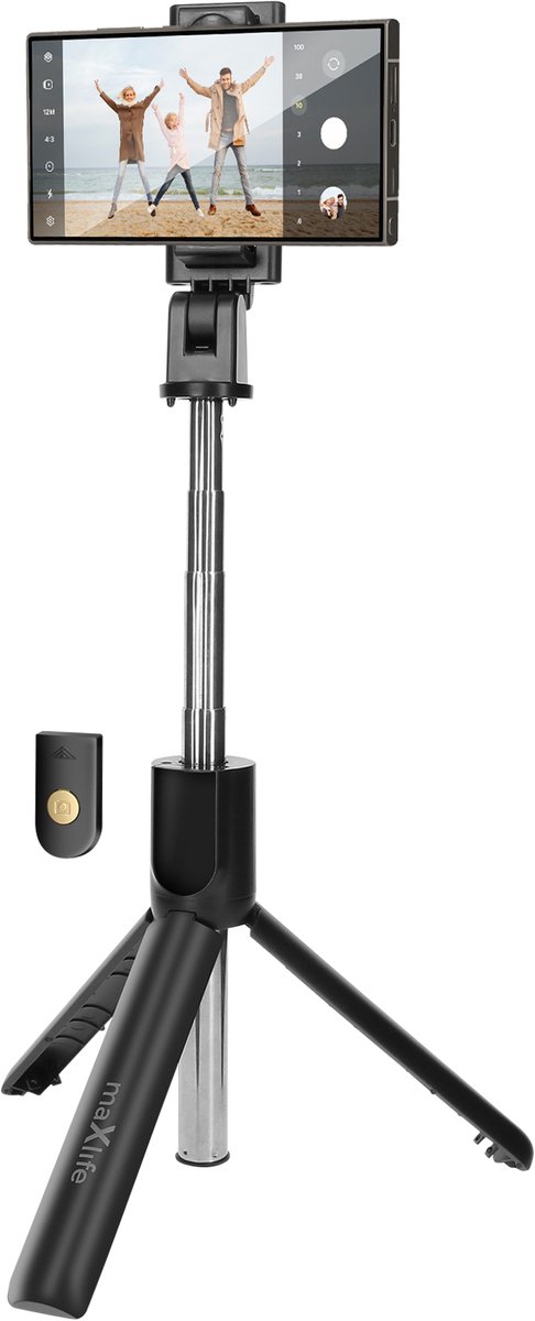 MaXlife, Bluetooth Selfie Pole met Driepoot Functie Uitschuifbaar tot 69 cm, Zwart