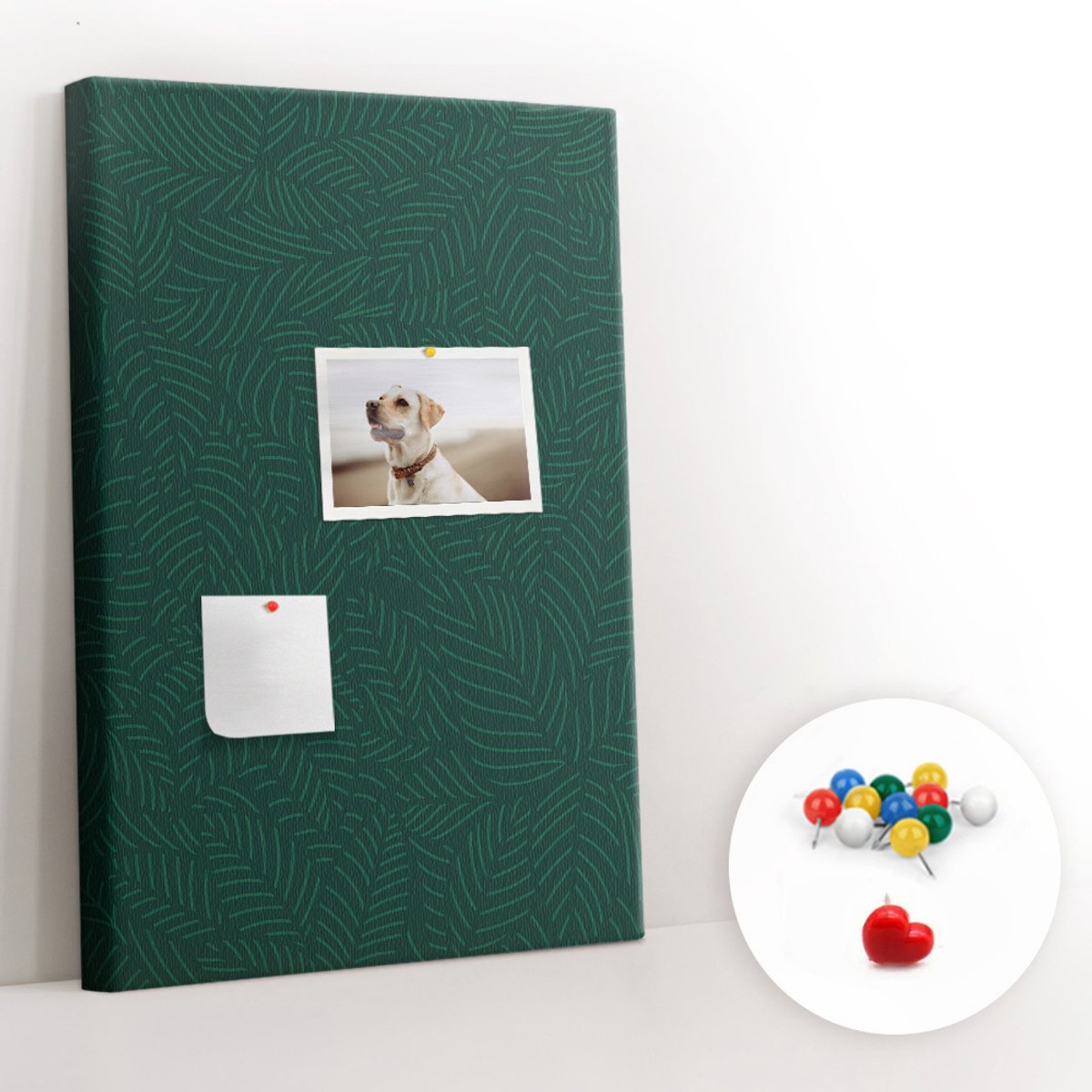 Tulup Prikbord - Bladpatroonlijnen Kurk Bedrukken - 40 cm x 60 cm - Groente Prikbord - Kleurrijke Pinnen - Prikbord Van Kurk - Kurkbord Slaapkamer - Kurk Prikbord - Esthetisch Prikbord - Kurkbord Met Print
