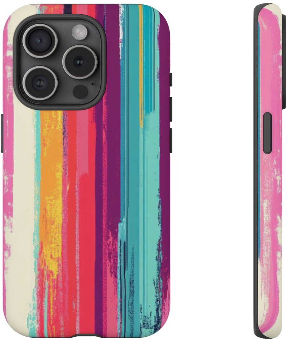 Levendige Verticale Strepen Abstracte Kunst – Telefoonhoesje Geschikt voor iPhone 15 Pro