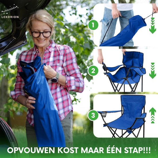 Lexorion Campingstoel - Kampeerstoel - Campingstoelen Set van 2 - Opvouwbaar Campingstoel - Strandstoel - Draagvermogen 120 kg - Klapstoel - Vouwstoel - Camping - Kamperen - Visstoel - Klapstoelen - Festival Stoel - Blauw van Lexorion — afbeelding 5
