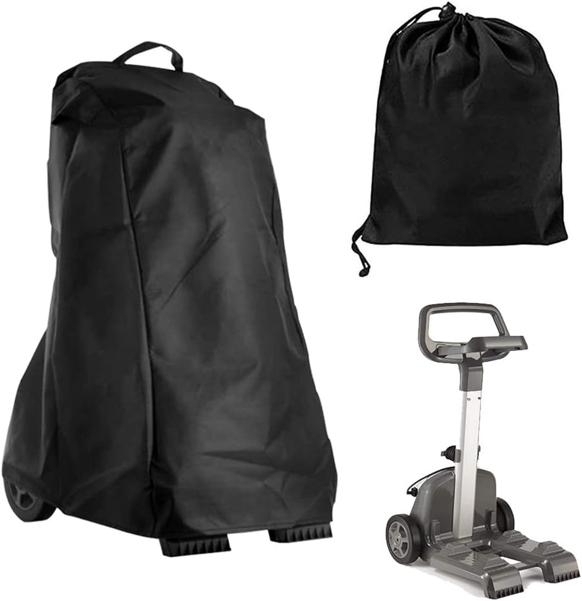 Beschermhoes voor zwembadrobotreiniger - Robotreiniger beschermhoes - Stofkap - Waterdicht - Zonwering - Stofdicht - Met handvat en trekkoord - 420D - Beschermhoes - Past op de meeste zwembadrobotreinigers - Zwart - 56 × 66 × 107cm