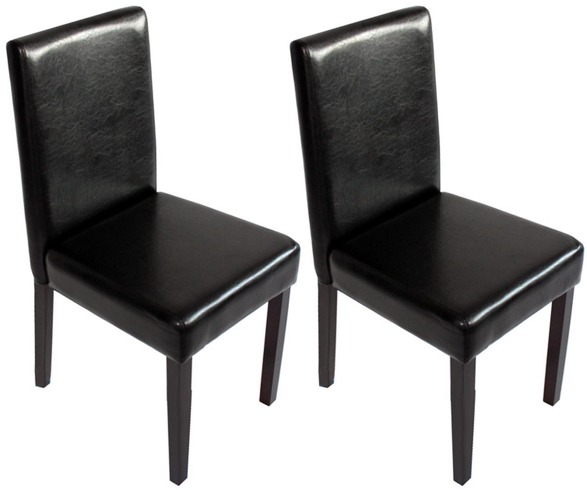 Set van 2 eetkamerstoelen Keukenstoel Littau ~ kunstleer, zwart, donkere poten