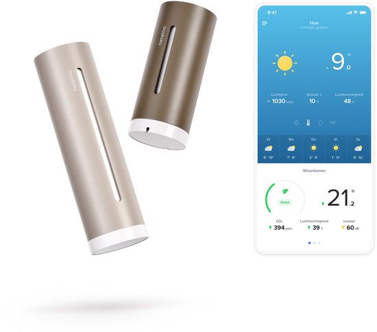 Netatmo Slim Weerstation ORIGINAL – 2e Generatie – CO2 & Geluidsmeter – Temperatuur, Luchtkwaliteit, UV & Pollen – Binnen & Buiten – Werkt met Apple Home, Alexa, Google