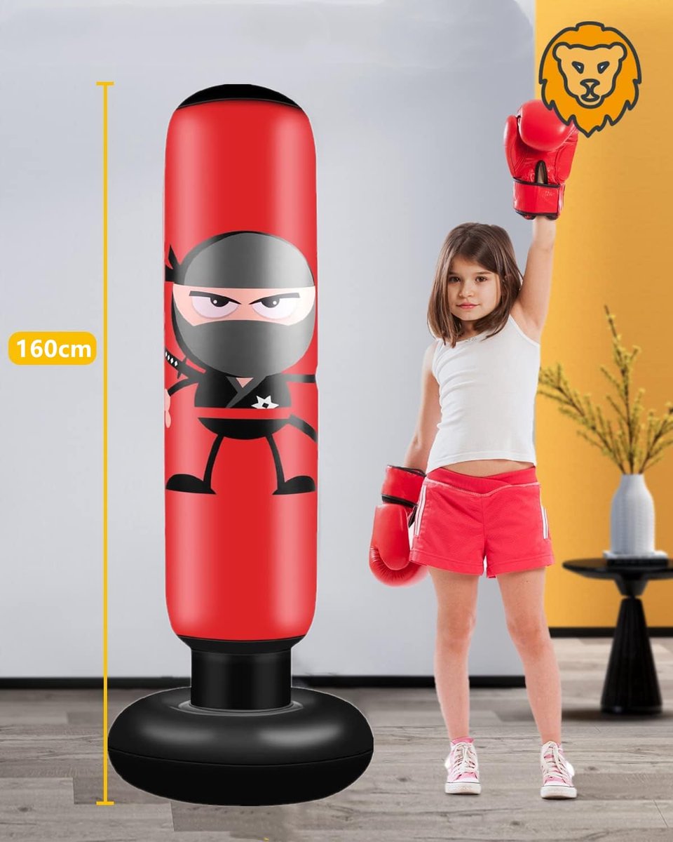 Ibenzoa® Bokszak voor Kinderen - 160 cm Opblaasbare Ninja-Bokszak met Handschoenen voor Actieve Kids