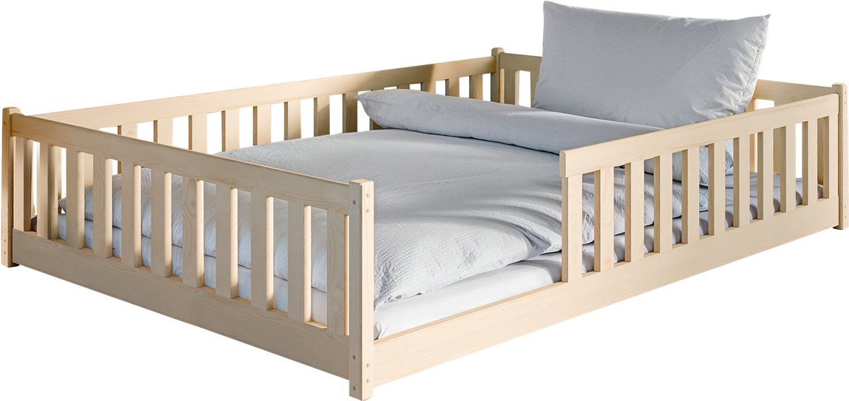 Kids Collective Kinderbed Bodembed 140x200 cm met valbescherming & lattenbodem Montessori Bed Rasterbed Kinder Jeugdbed Eenpersoonsbed | Grafiet