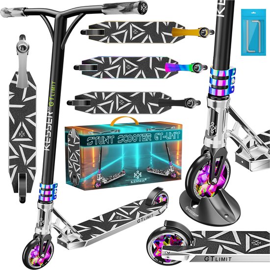 KESSER Stunt Scooter X-Limit-Pro 360° Scooter for Adults and Children | Stunt Scooter with 110mm PU Wheels and ABEC 9 Funstep | Children's Scooter for Boys and Girls, Petrol Blue/White