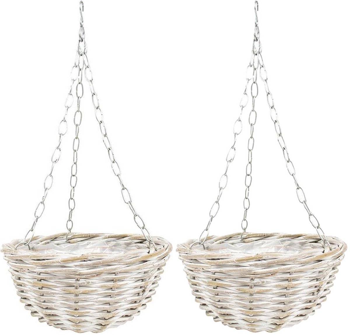 Vd Leeden Hangmand - 2x - wit - rotan – D30 cm - gevlochten - hangende plantenbak met ketting – bloempot – Handgevlochten in Indonesië