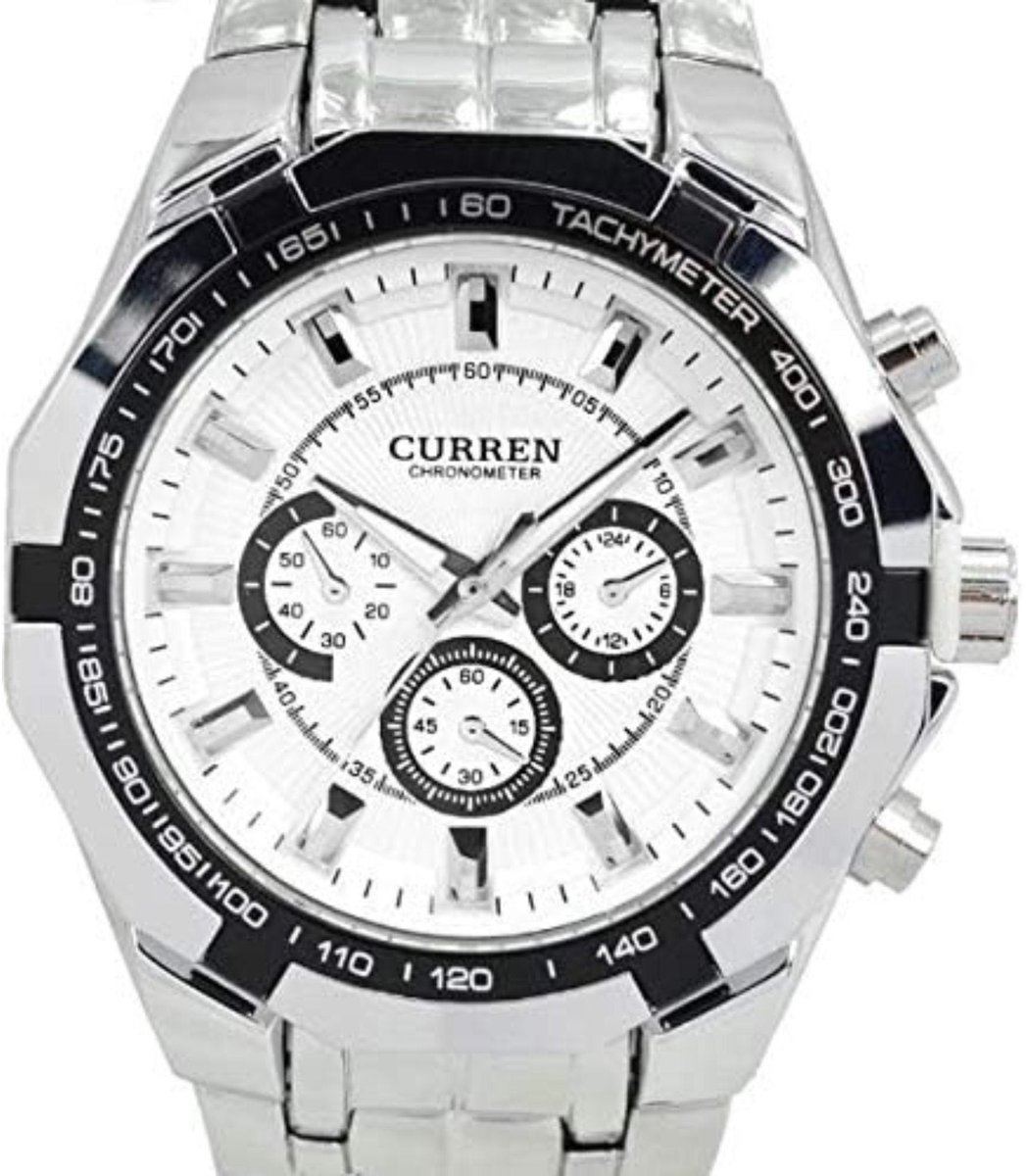 Manike 8084 Herenhorloge - Quartz Analoog - Zilverkleurige RVS Kast - Zwarte Wijzerplaat - Datumaanduiding - Roestvrij Staal - Vlindersluiting - Waterbestendig 3 ATM