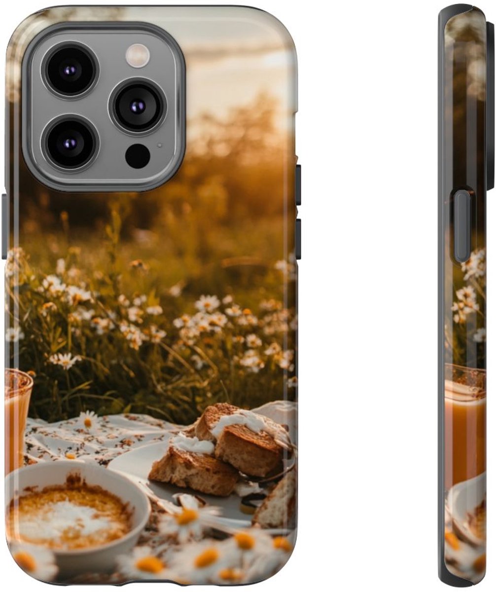 Zonnig Madeliefjesveld Ontbijtscène – Telefoonhoesje Geschikt voor iPhone 14 Pro