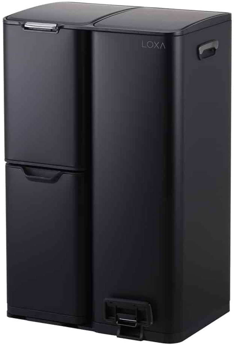 LoXa - Prullenbak Cairo - 60L - 3 Compartimenten - Pedaal - Soft-Close - Vingerafdrukvrij