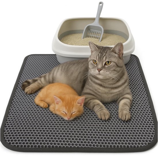 Tapis de litière pour chat Blue Eyes, tapis pour chat 60x120 cm, tapis de litière pour chat, motif nid d'abeille, conception double couche imperméable, tapis nid d'abeille (gris-3XL)