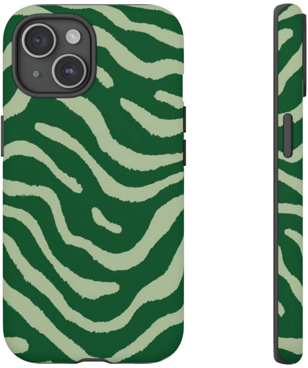 Groen Golvend Strepenpatroon – Telefoonhoesje Geschikt voor iPhone 15
