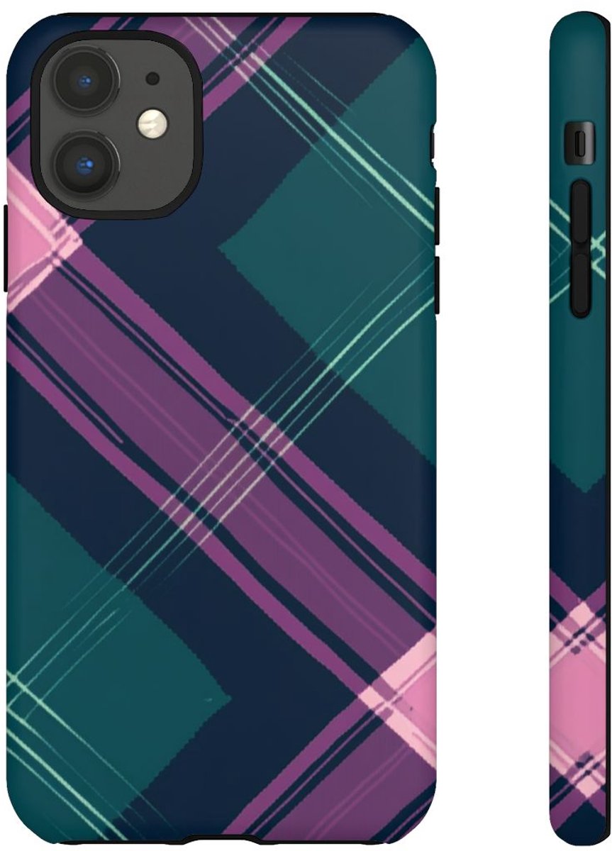 Smaragdgroen en Roze Geruit Patroon – Telefoonhoesje Geschikt voor iPhone 11