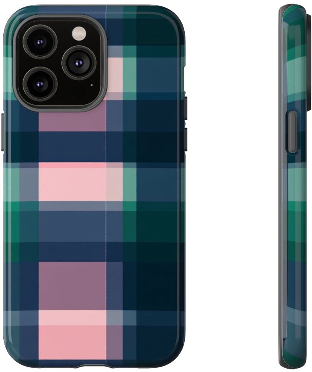 Smaragdgroen en Roze Geruit Patroon – Telefoonhoesje Geschikt voor iPhone 14 Pro Max
