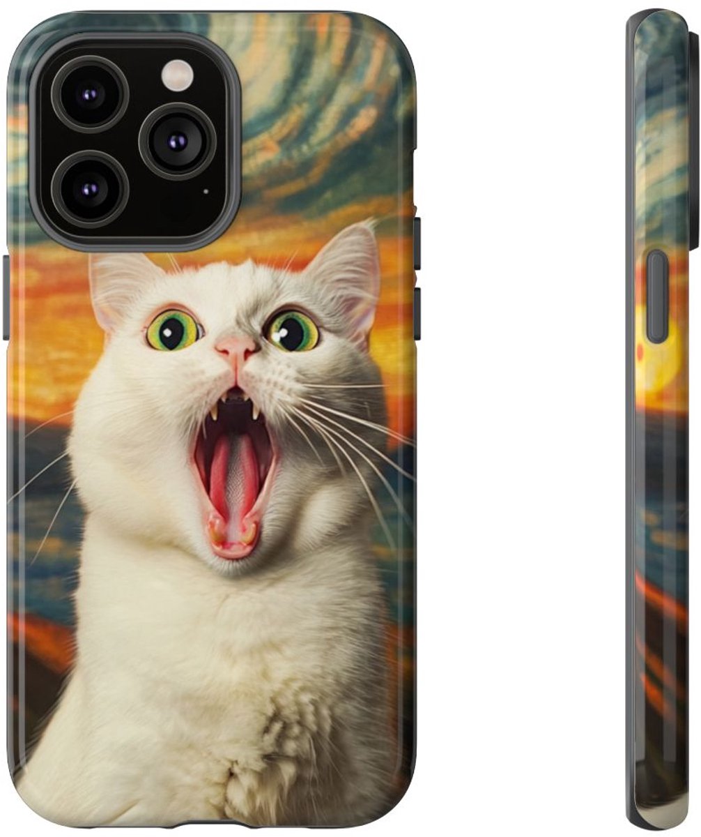 Verbaasde Witte Kat met Groene Ogen – Telefoonhoesje Geschikt voor iPhone 14 Pro Max
