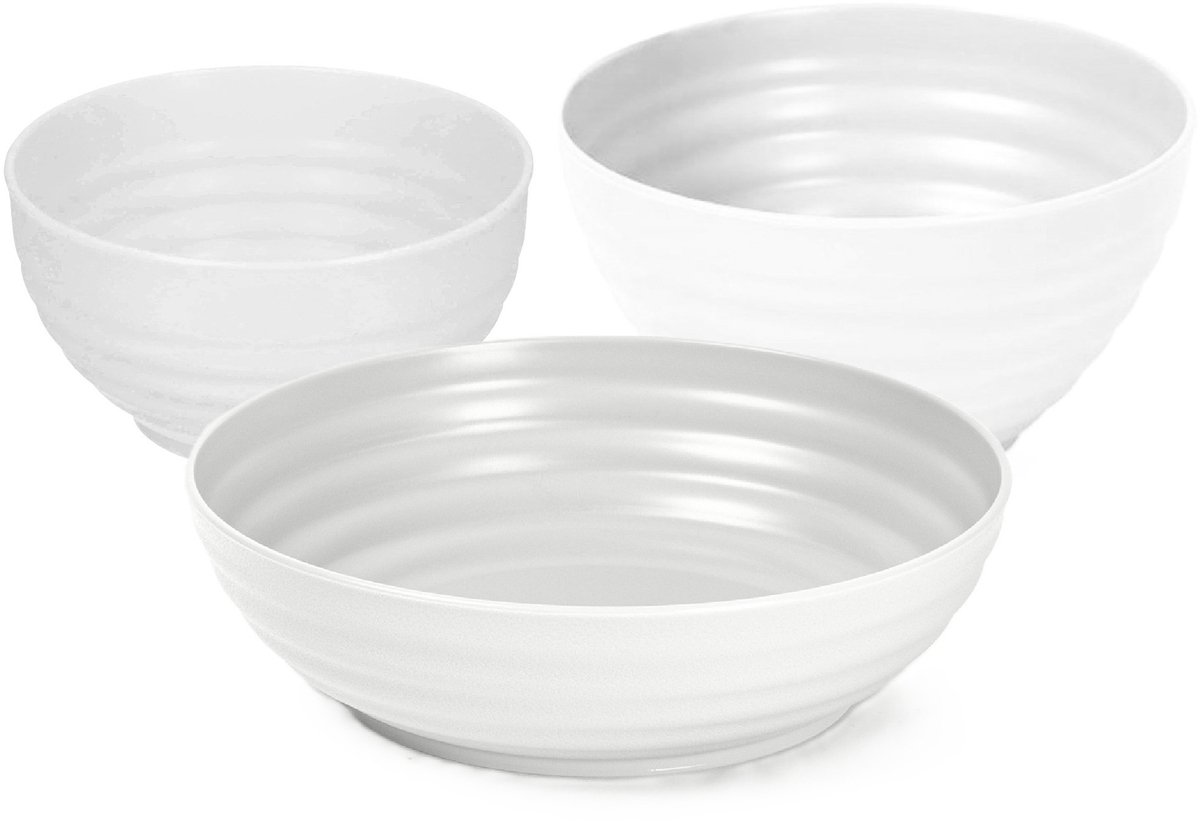 Plasticforte onbreekbaar servies kommetjes - wit - kunststof - 13 x 7 cm - 15 x 8 cm - 19 x 5 cm - 12x stuks - Camping - Keuken