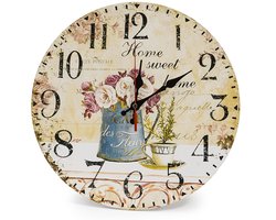 LOHAS Home 30 cm houten wandklok/keukenklok in landelijke stijl, stil en niet-tikkend voor de keuken, thuiskantoor, woonkamer en slaapkamer (café & bloemen)