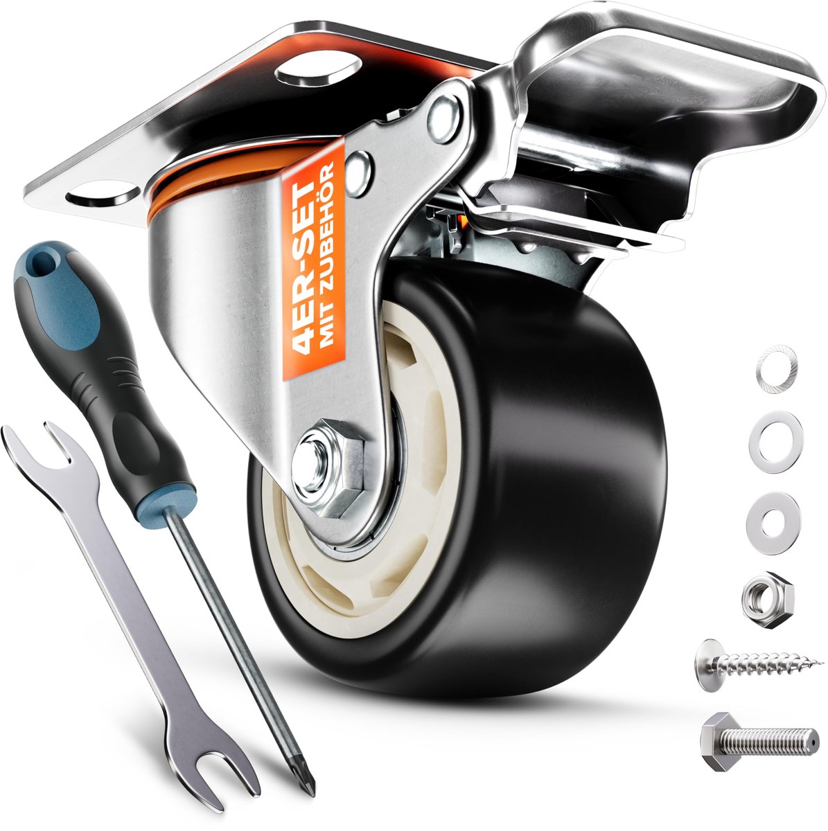 PEARWAY™ Premium heavy-duty wielen tot 500 kg [4x remmen] I Robuuste meubelwielen I Wielen voor meubels I Zwenkwielen 75 mm voor binnen- en buitengebruik I Transportwielen heavy-duty I Wielen heavy-duty I Meubelwielen