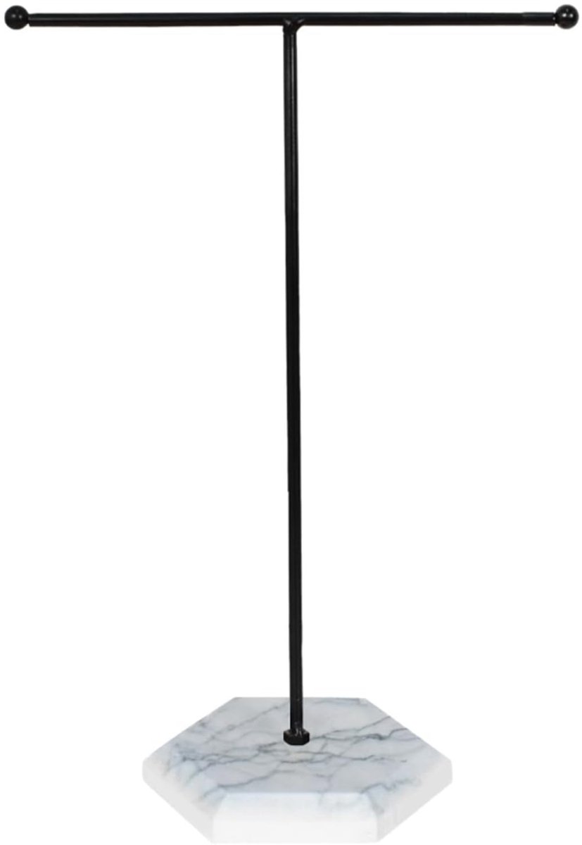 JJiaoLinin Sieradenorganizer, Sieradenstandaard, Metalen Sieradenstandaard, Metalen T-Bar Sieradenhouder, T-Bar, Sieradenopbergruimte voor armbanden, oorbellen, ringen, kettingen (Wit + Zwart)
