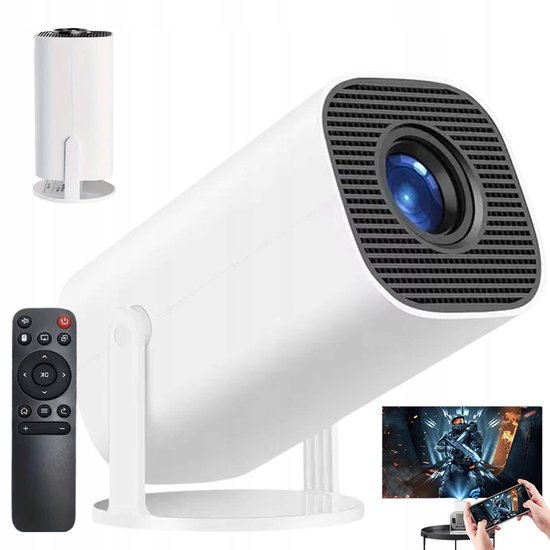 Mini Projector 1080p 200 ANSI Lumen Android 12 WiFi 5G Bluetooth 5.0 30-200 inch Draaibaar Wit