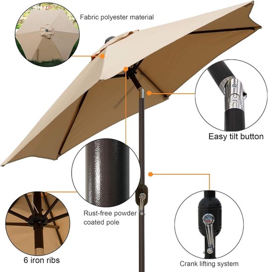 Vervangende parasoldoek van 2m, 2,30m, 2,5m, 2,7m, 3,0m, 3,5m, Paraplu vervangende stof, 6/8 baleinen, paraplu vervanging luifel top, UV-blokkerende en Waterdichte(Grasgroen,6ribs:2.0m/6.5ft